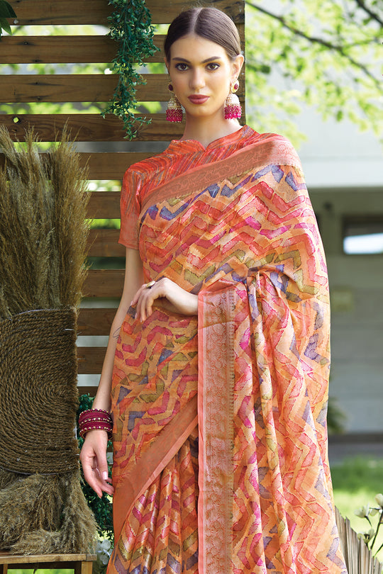 Peach Digital Print Saree