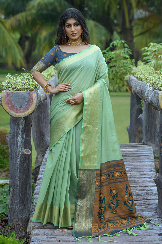 Mint Green Cotton Linen Blend Saree