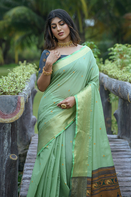 Mint Green Cotton Linen Blend Saree