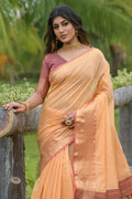 Cantaloupe Orange Cotton Linen Blend Saree