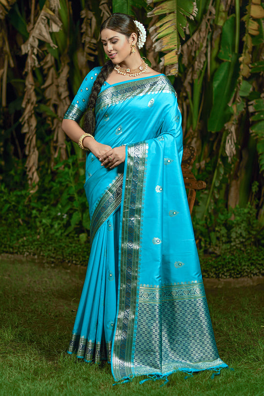 Firozi Blue Banarasi Saree