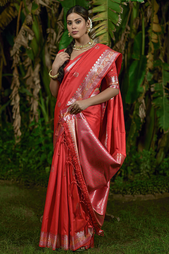 Crimson Red Banarasi Saree
