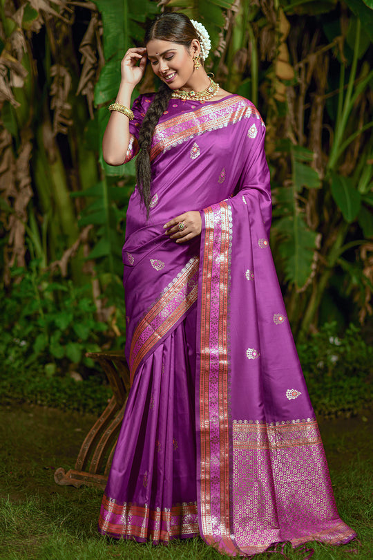Mulberry Wine Banarasi Saree