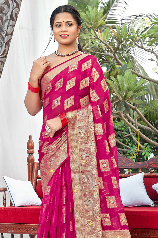 Taffy Pink Organza Saree