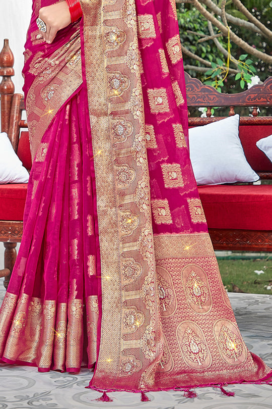 Taffy Pink Organza Saree