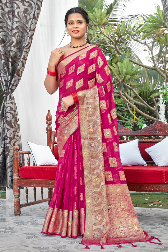 Taffy Pink Organza Saree