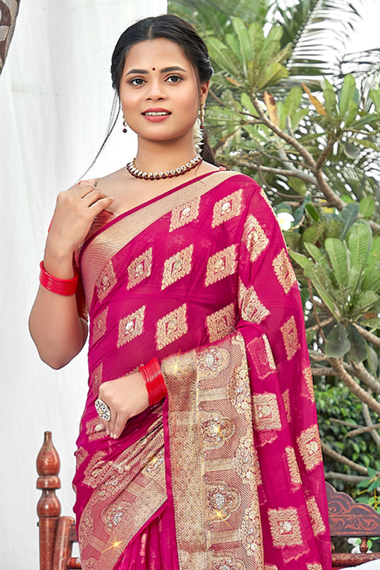 Taffy Pink Organza Saree