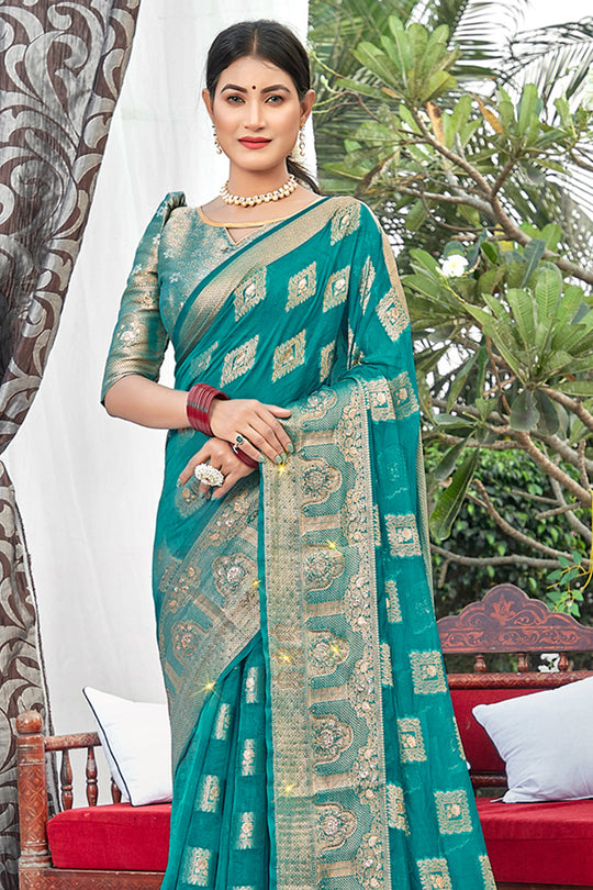 Teal Blue Organza Saree