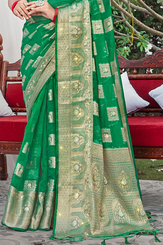 Emerald Green Organza Saree
