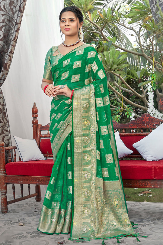 Emerald Green Organza Saree