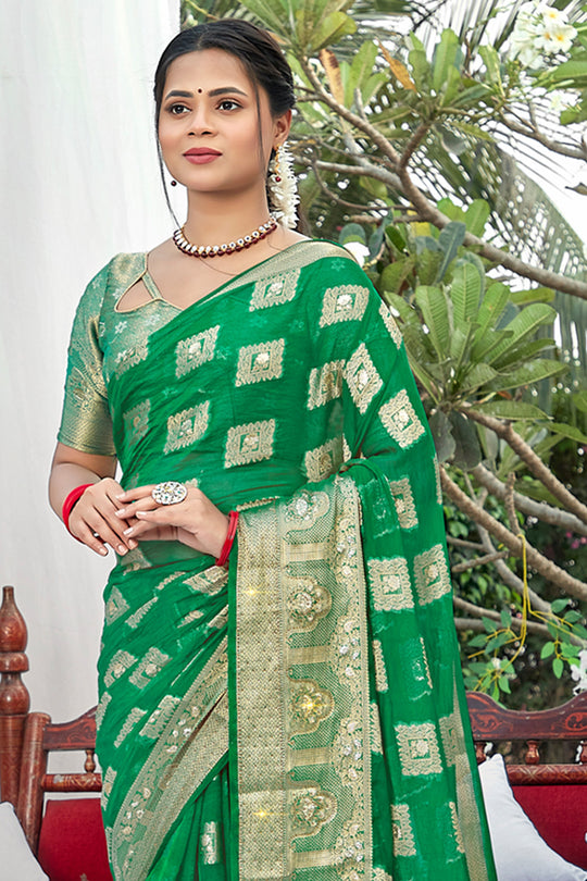 Emerald Green Organza Saree