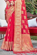 Taffy Red Organza Saree