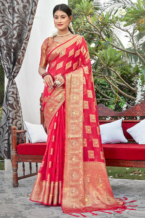 Taffy Red Organza Saree