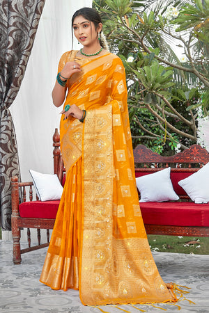 Marigold Yellow Organza Saree