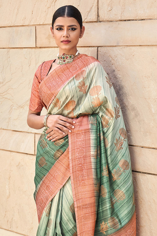 Green Digital Print Saree