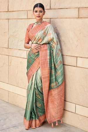 Fern Green And Brown Digital Print Saree