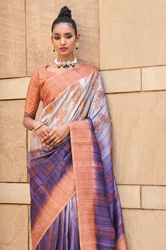 Royal Purple And Brown Digital Print Saree