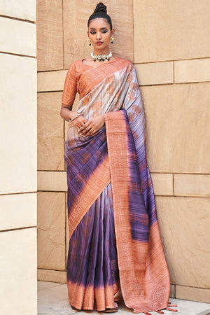Royal Purple And Brown Digital Print Saree
