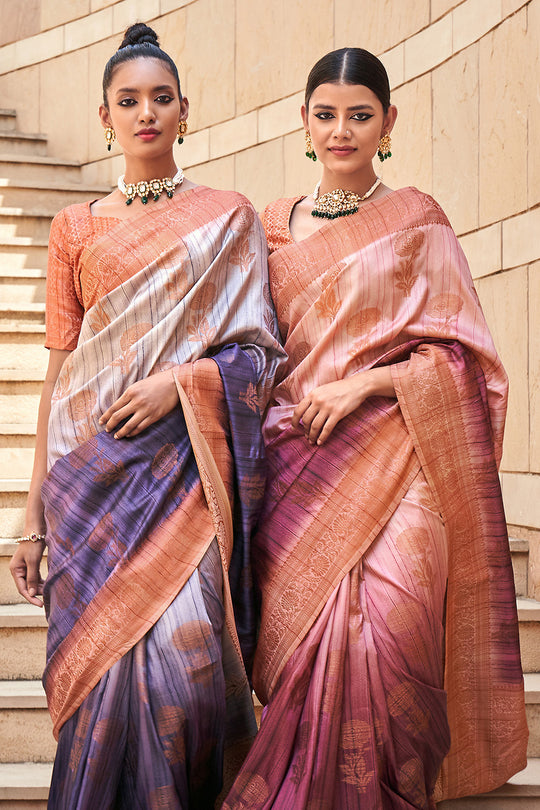 Royal Purple And Brown Digital Print Saree