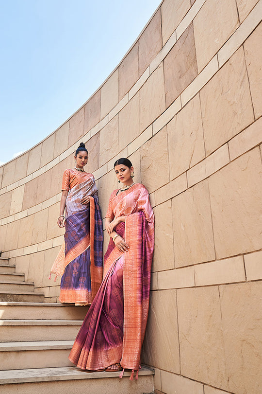 Royal Purple And Brown Digital Print Saree