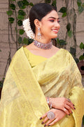 Lemon Yellow Organza Saree