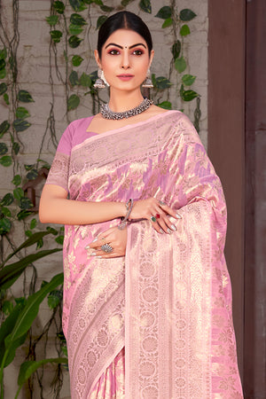 Blush Pink Organza saree