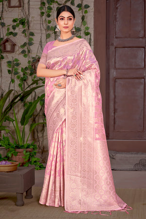 Blush Pink Organza saree