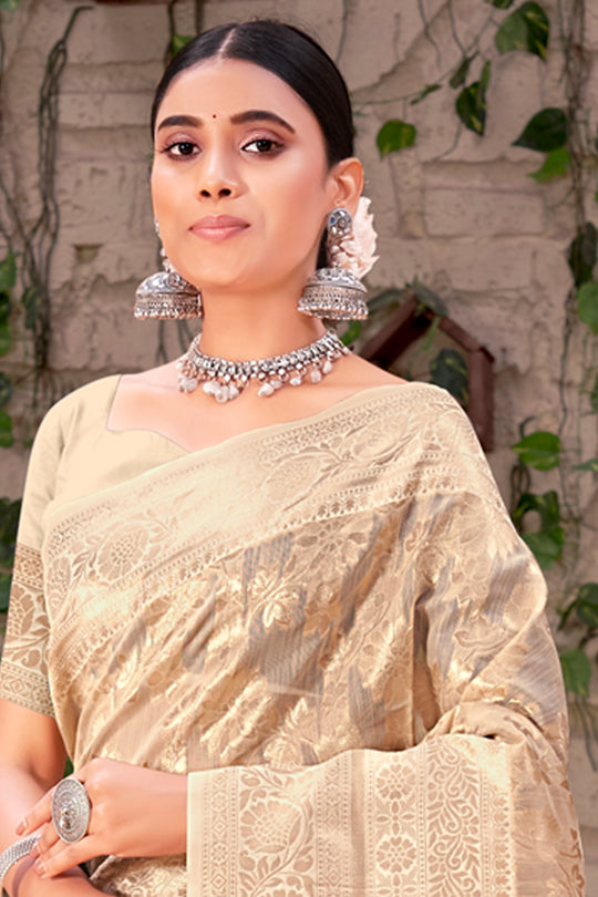 Apricot Peach Organza Saree