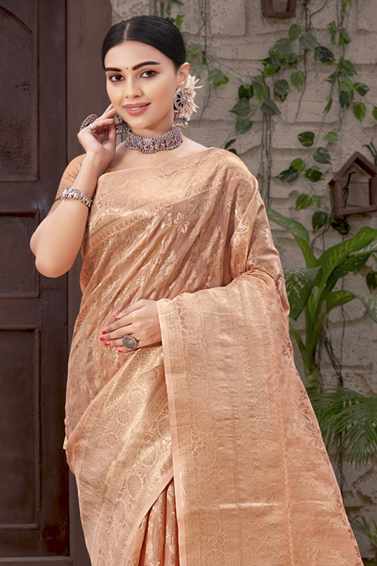Melon Orange Organza Saree