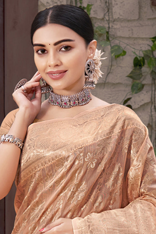 Melon Orange Organza Saree