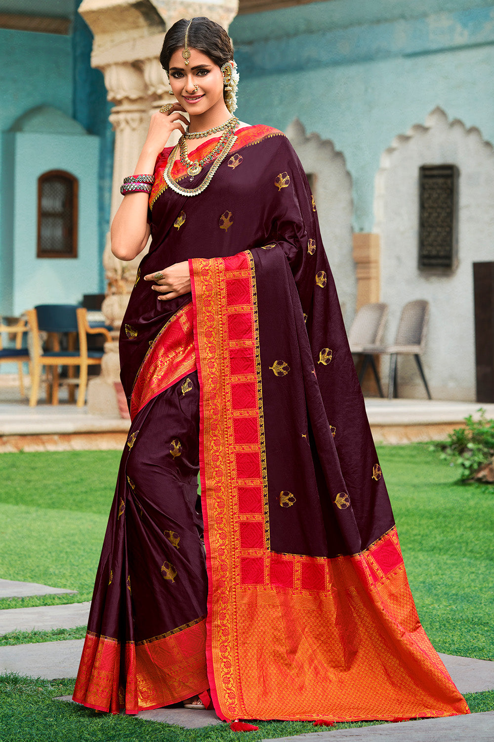 Red & Black Colour Combination Banarasi Beautiful Zari Work In Form Of –  garment villa