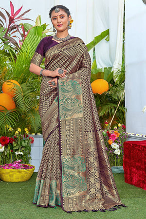 Plum Wine Kanjivaram Saree