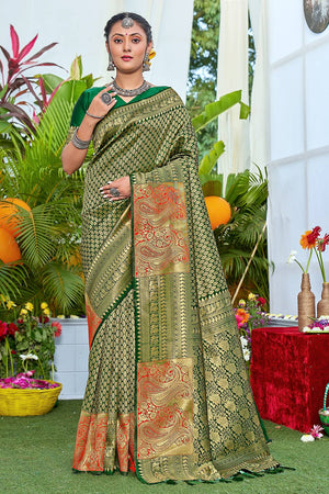 Bottle Green Kanjivaram Saree