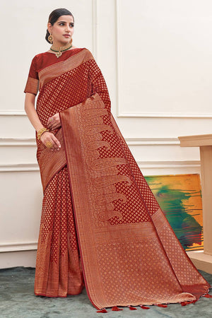 Amber Red Silk Saree