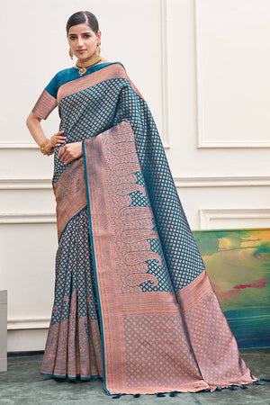 Cerulean Blue Silk Saree