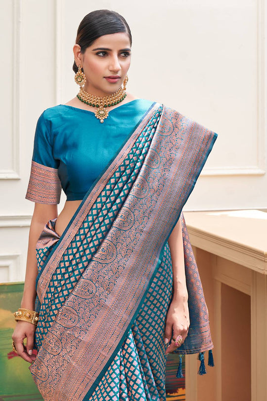 Blue Blouse with Silk Saree