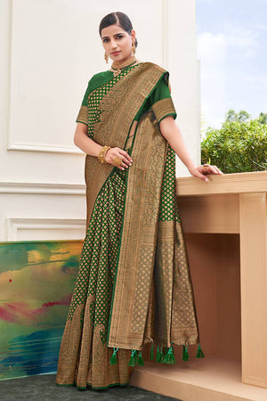 Cadmium Green Silk Saree