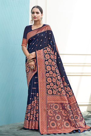 Navy Blue Silk Saree