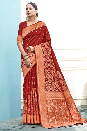 Crimson Red Silk Saree