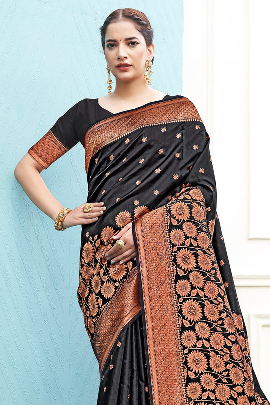 Jet Black Silk Saree