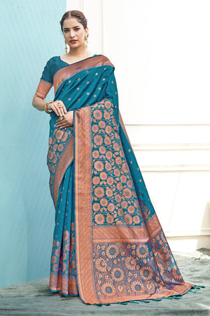 Teal Blue Silk Saree