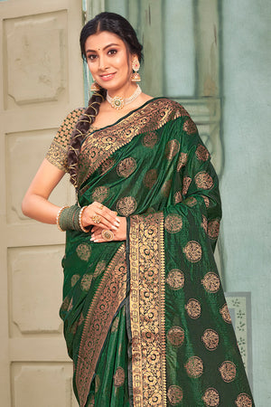 Bottle Green Cotton Silk Saree