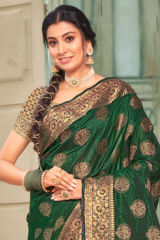 Bottle Green Cotton Silk Saree