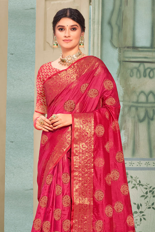 Crimson Red Cotton Silk Saree