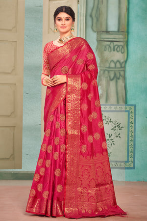 Crimson Red Cotton Silk Saree