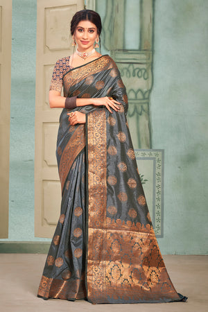 Pewter Grey Cotton Silk Saree