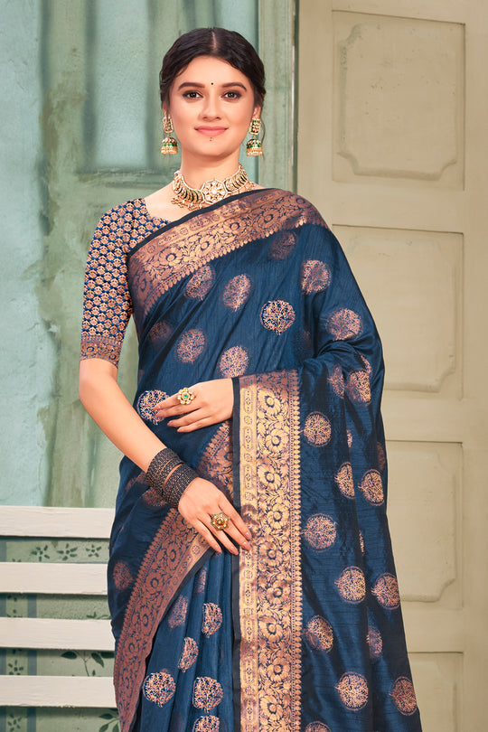 Space Blue Cotton Silk Saree