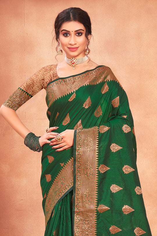 Bottle Green Cotton Silk Saree