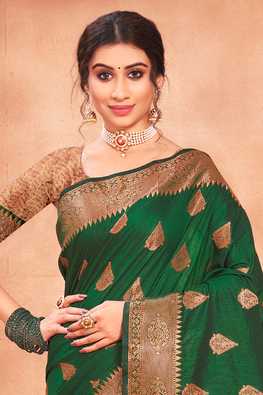 Bottle Green Cotton Silk Saree