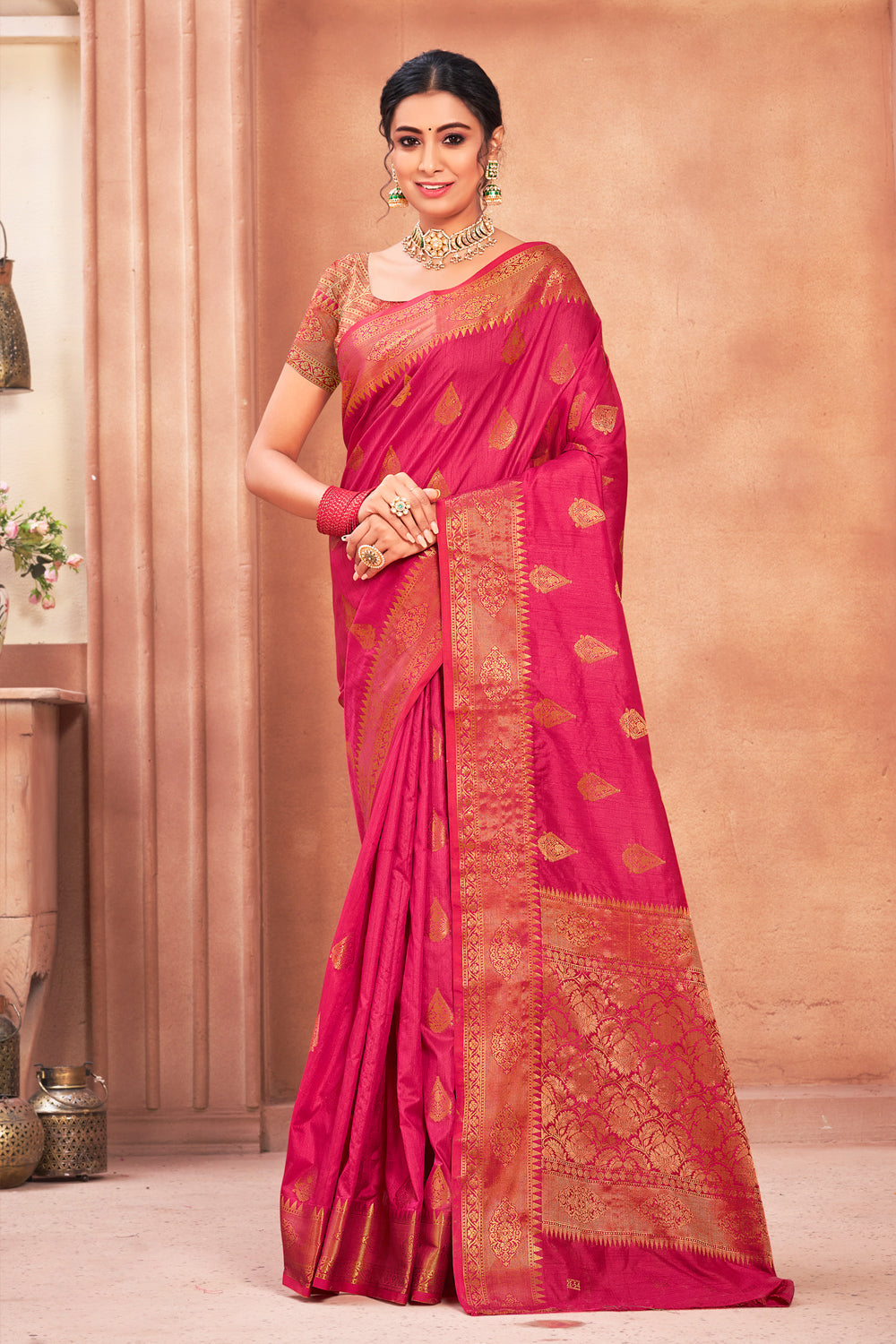 Buy Crimson Red Cotton Silk Saree online Karagiri